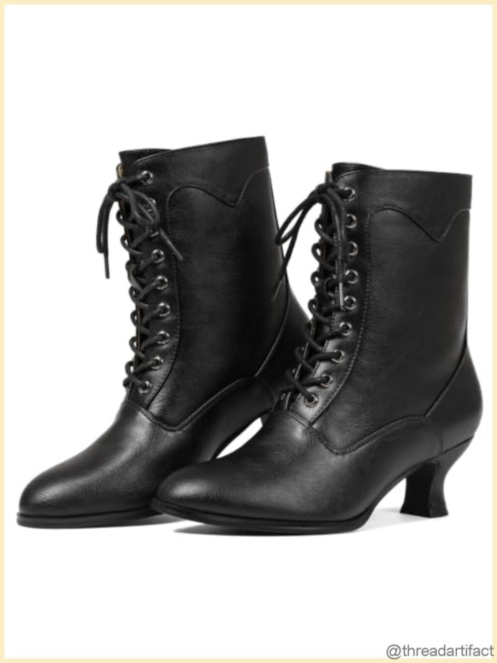 Victorian Ankle Boots Women Vintage Renaissance Witch Block Heel PU